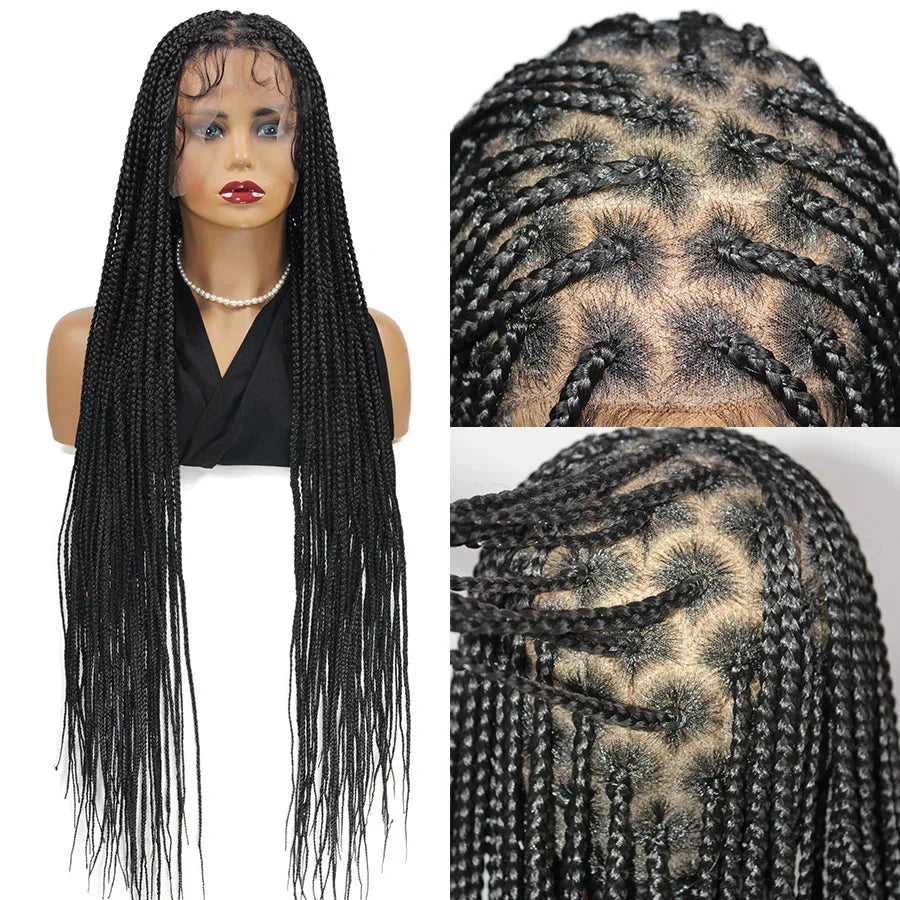 36" Knotless Box Braids Wig | Fulani Cornrows | 360 Full Lace | Baby Hair | Black Women