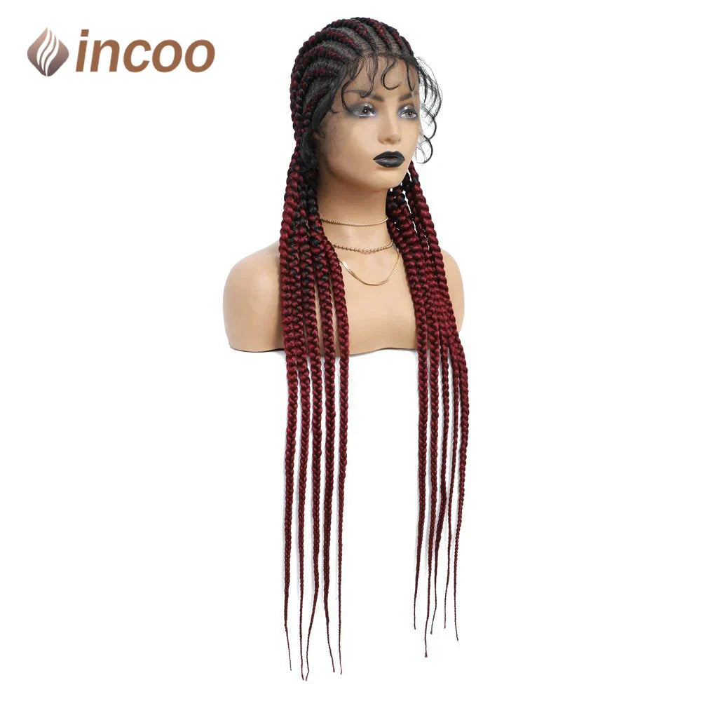36" Ombre Honey Blonde Box Braids Wig | Full Lace | Cornrow Accents | Black to Blonde