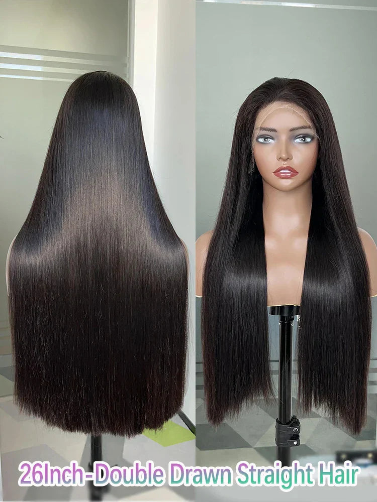250% Density HD Lace Frontal Wig | Super Double Drawn Straight Virgin Human Hair | Natural Black