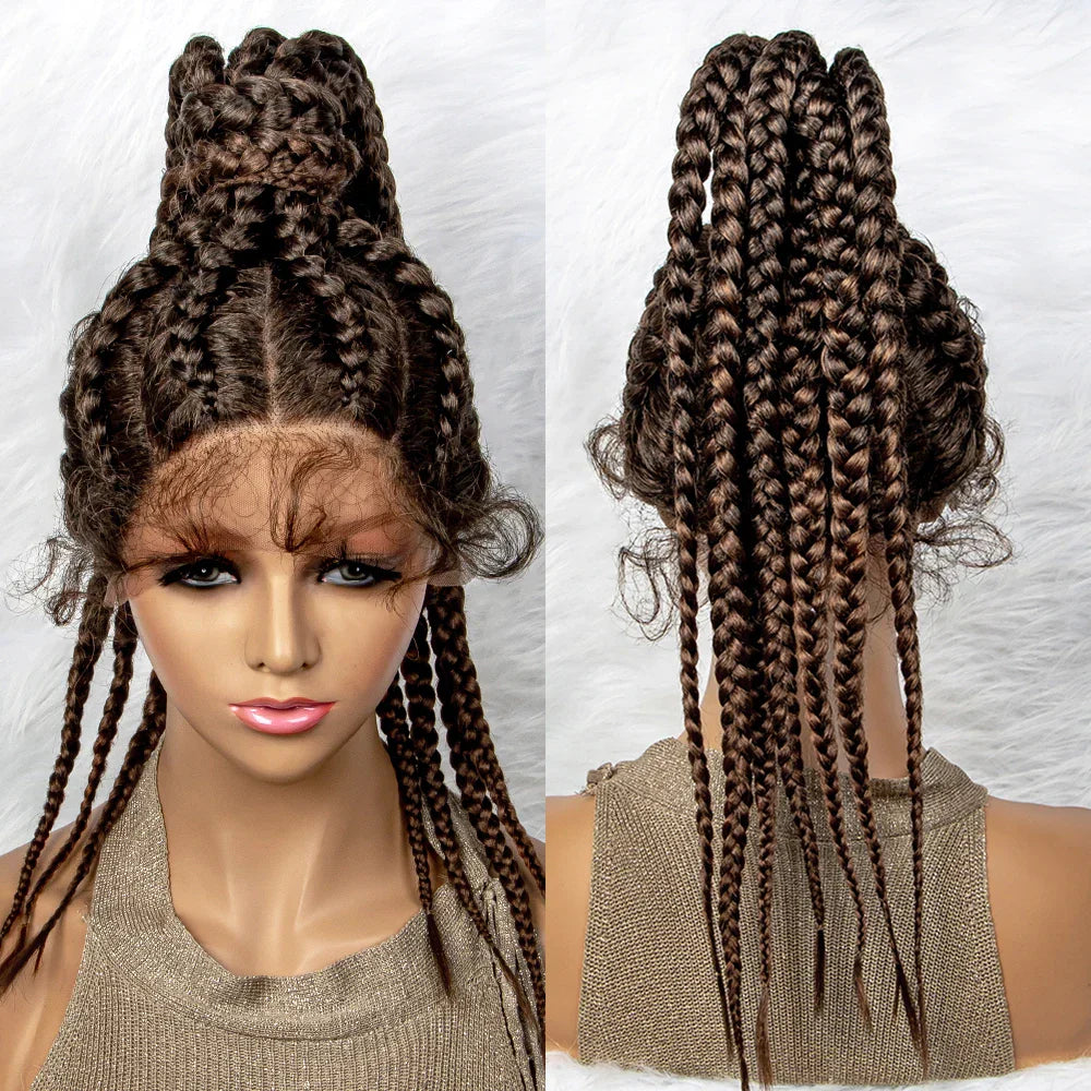 24" Box Braids 360 Lace Front Wig | Ponytail Style | Baby Hair | Synthetic African Braiding Hair
