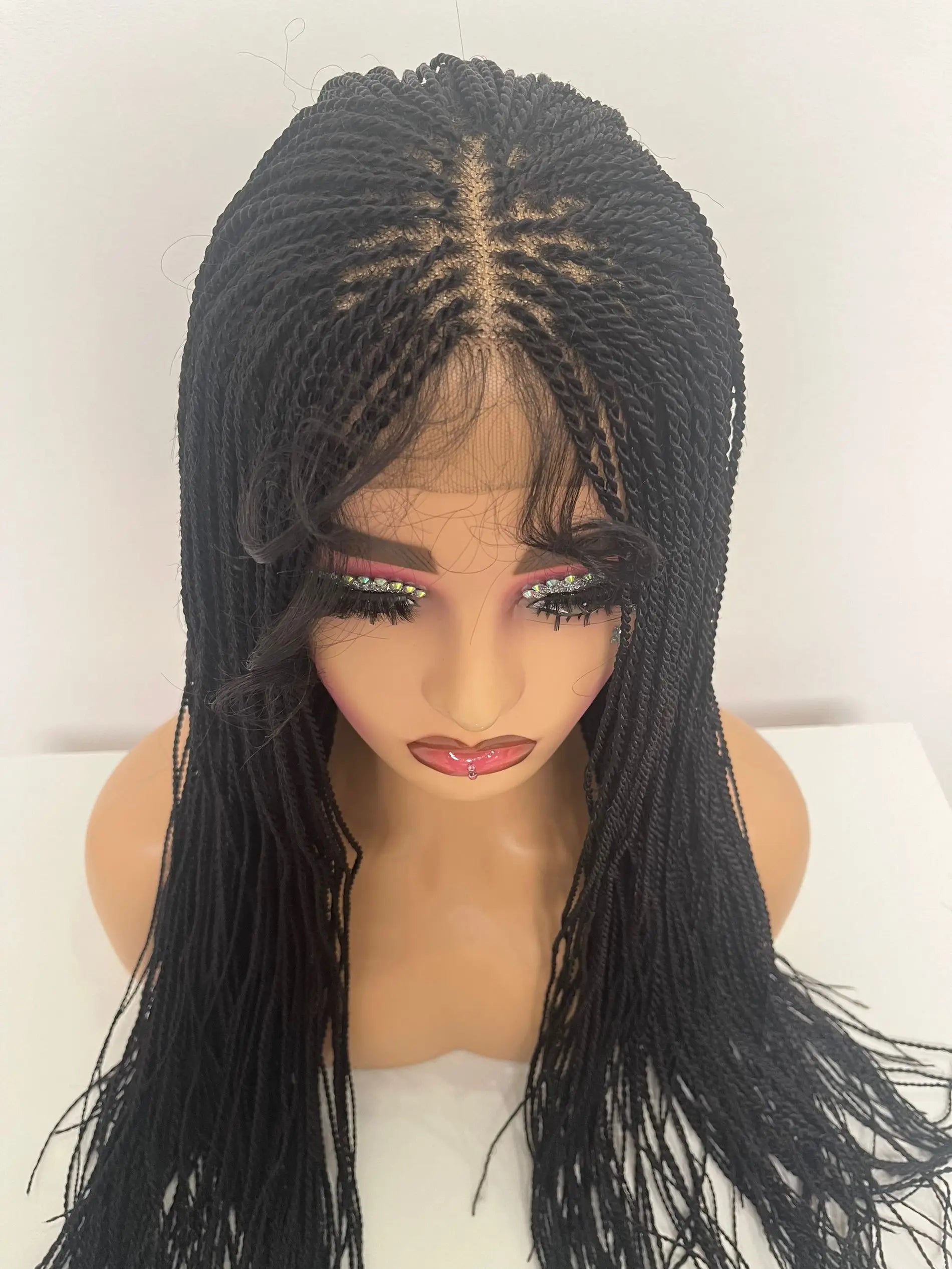28" Micro Twist Braiding Lace Wig | Senegalese Twist Style | Transparent Lace Front Wig | Kanekalon Hair