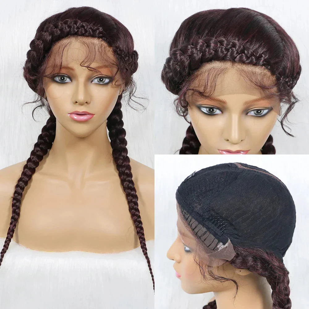 24" Dutch Cornrow Box Braid Wig | Lace Front Synthetic Wig with Baby Hair | Afro Wig for Black Women | High-Temp Fiber