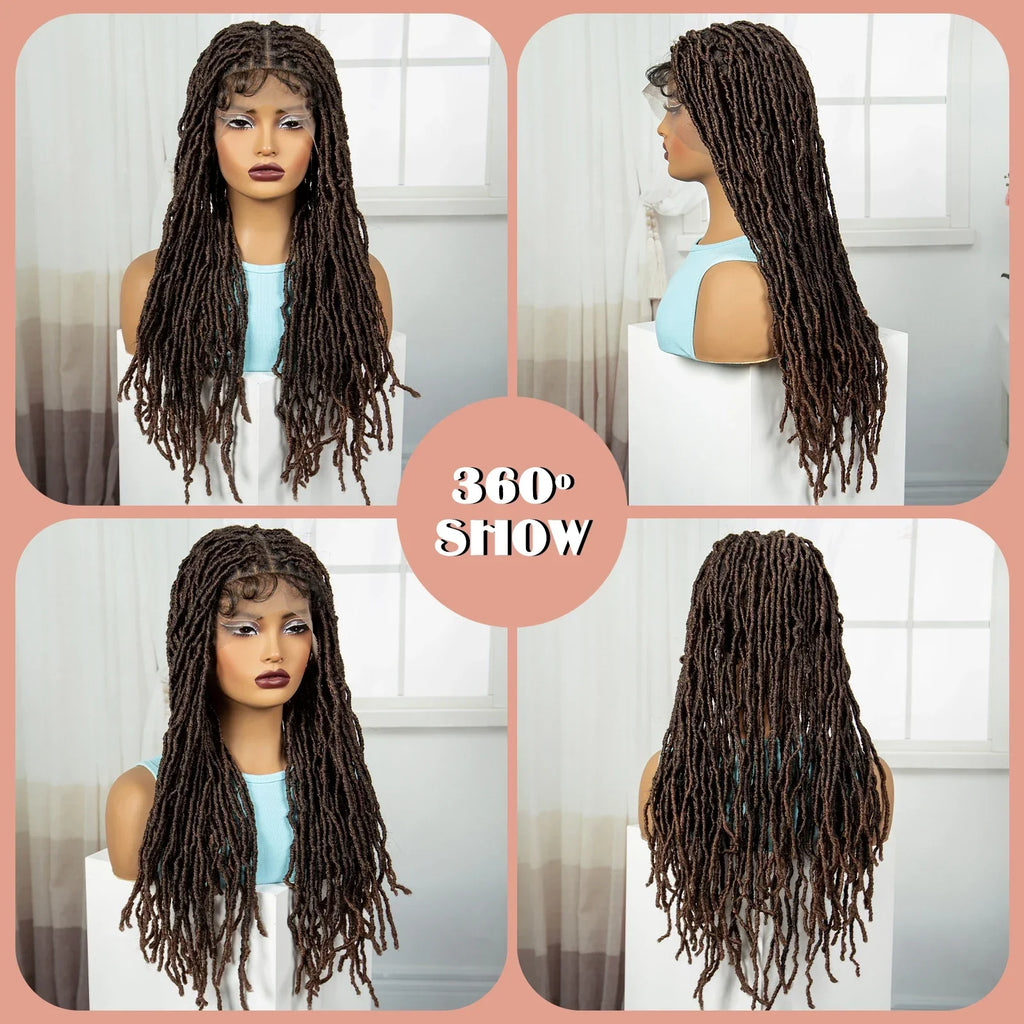 24" Knotless Box Locs Braided Wig | Full Lace Frontal Dreadlock Style