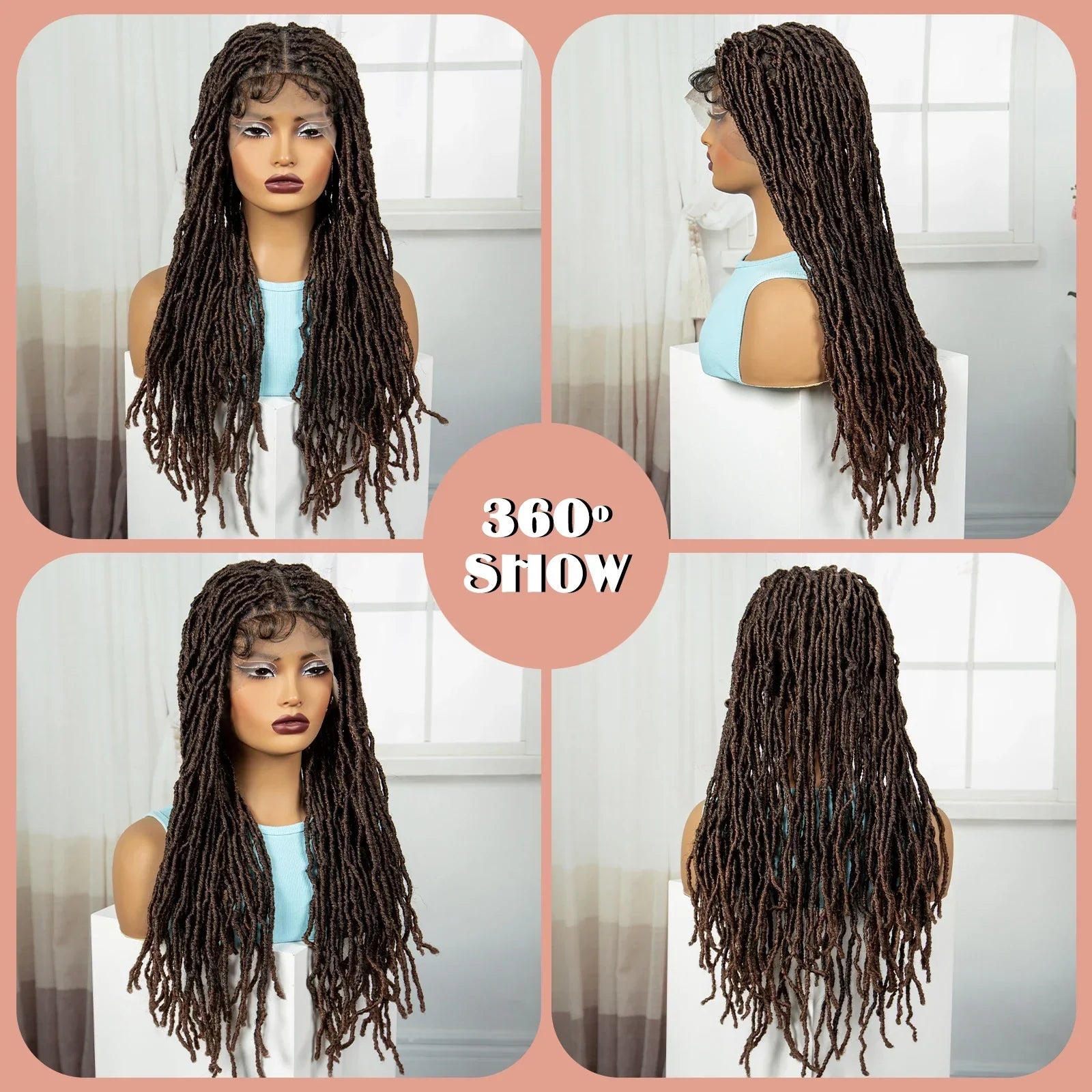 24" Knotless Box Locs Braided Wig | Full Lace Frontal Dreadlock Style