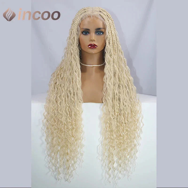 613 Blonde & Burgundy Butterfly Braids Wig | 36" Full Lace | Goddess Locs & Box Braids