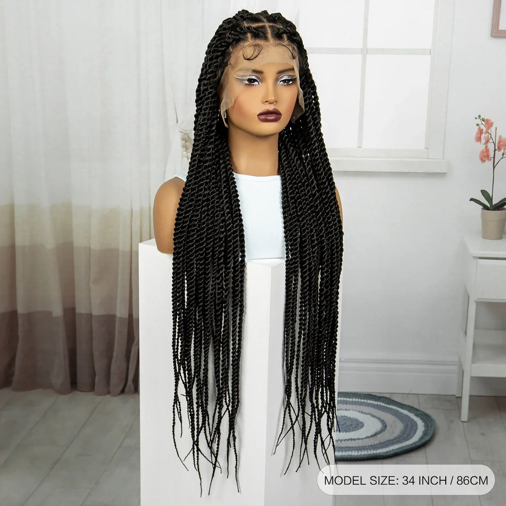 34" Knotless Box Twist 360° HD Full Lace Wig | Baby Hair | Twisted Braids | Black Women
