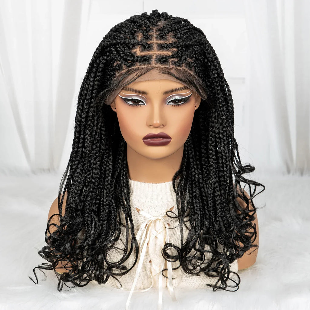 9x6 Lace Front Knotless Braids Wig with Curly Ends | Blended Box Braids