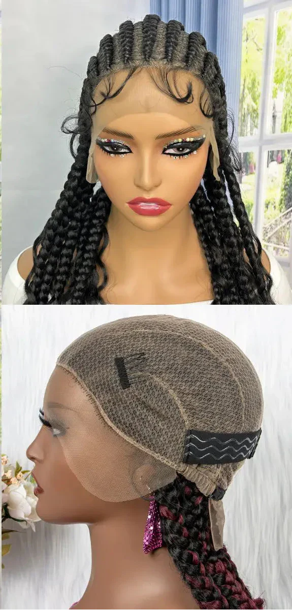 36" Cornrow Braids Wig with Curly Ends | Transparent Full Lace | Baby Hair