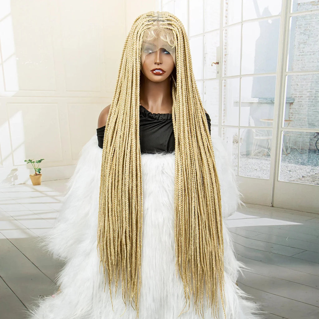 350# Blonde HD Full Lace Braided Wig | Knotless Box Cornrows | Crochet Braids | Synthetic Braids for Black Women