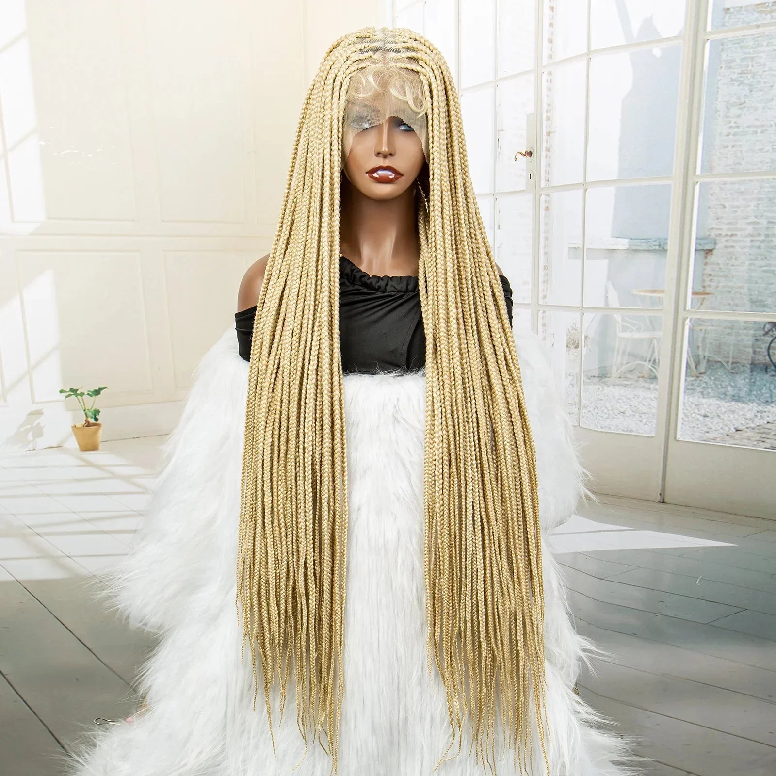 350# Blonde HD Full Lace Braided Wig | Knotless Box Cornrows | Crochet Braids | Synthetic Braids for Black Women