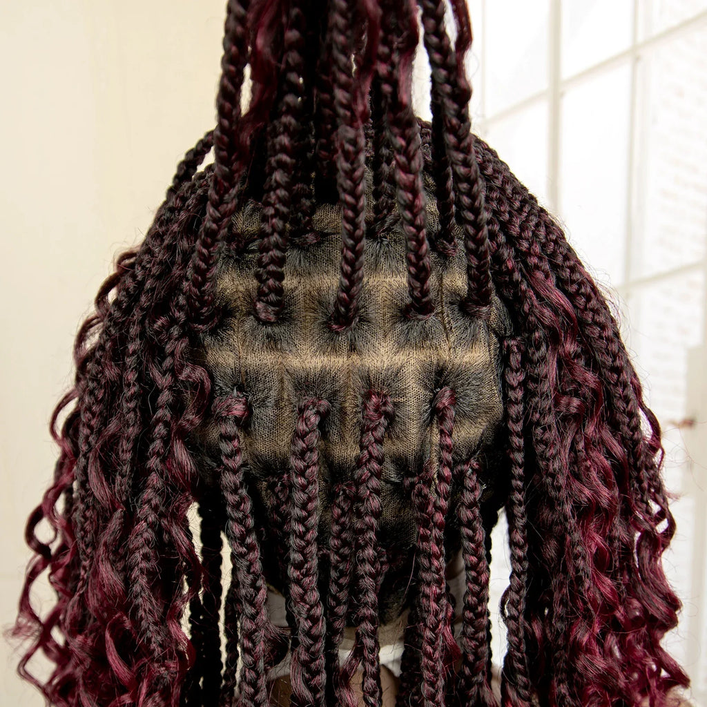 14" Burgundy Box Braids Wig | Full Lace | Kanekalon Fiber | Boho Braids | For Women
