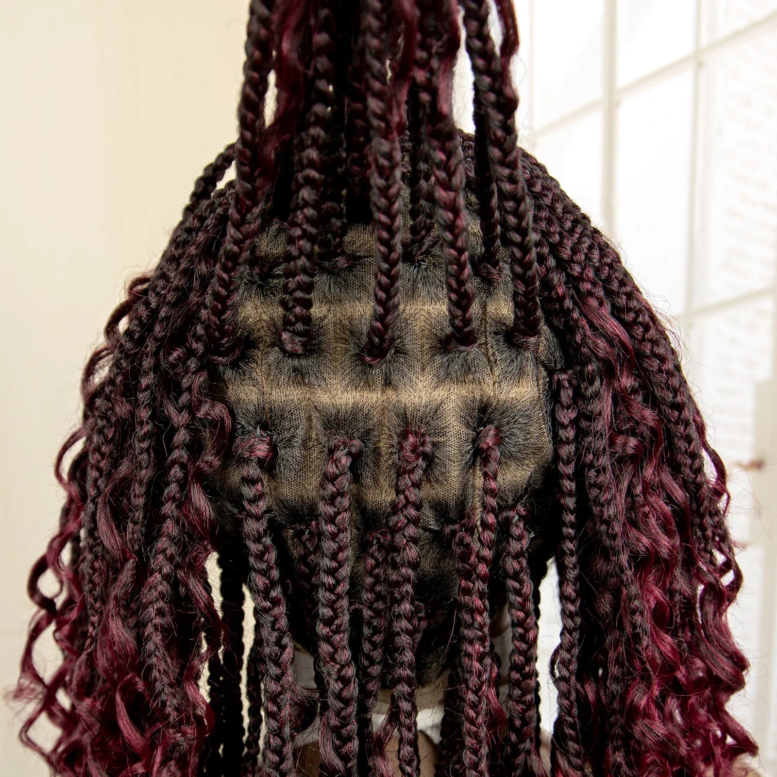 14" Burgundy Box Braids Wig | Full Lace | Kanekalon Fiber | Boho Braids | For Women