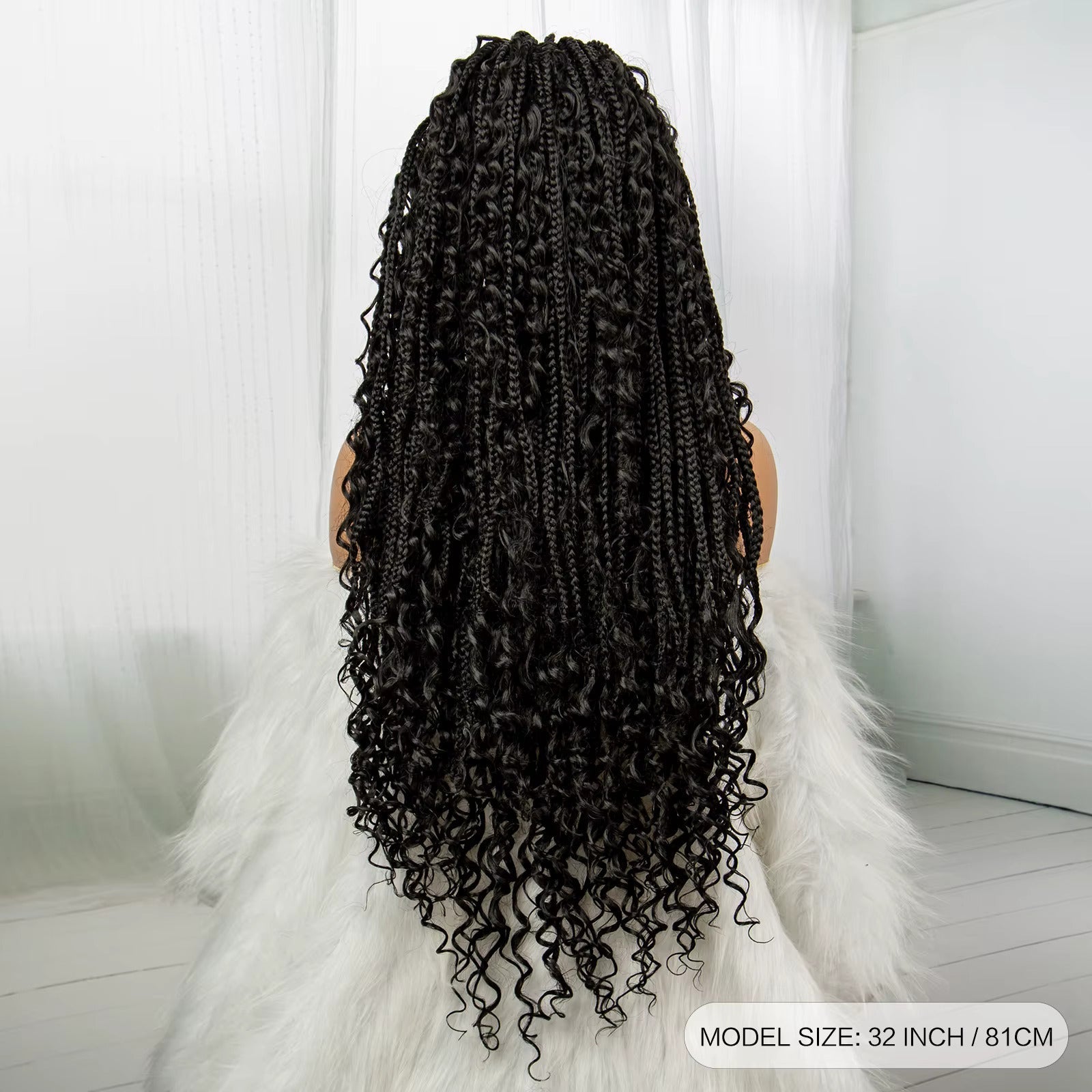 32" Boho Knotless Braided Wig | Bohemian Box Braids | Lace Front Wig with Baby Hair | Synthetic Hair