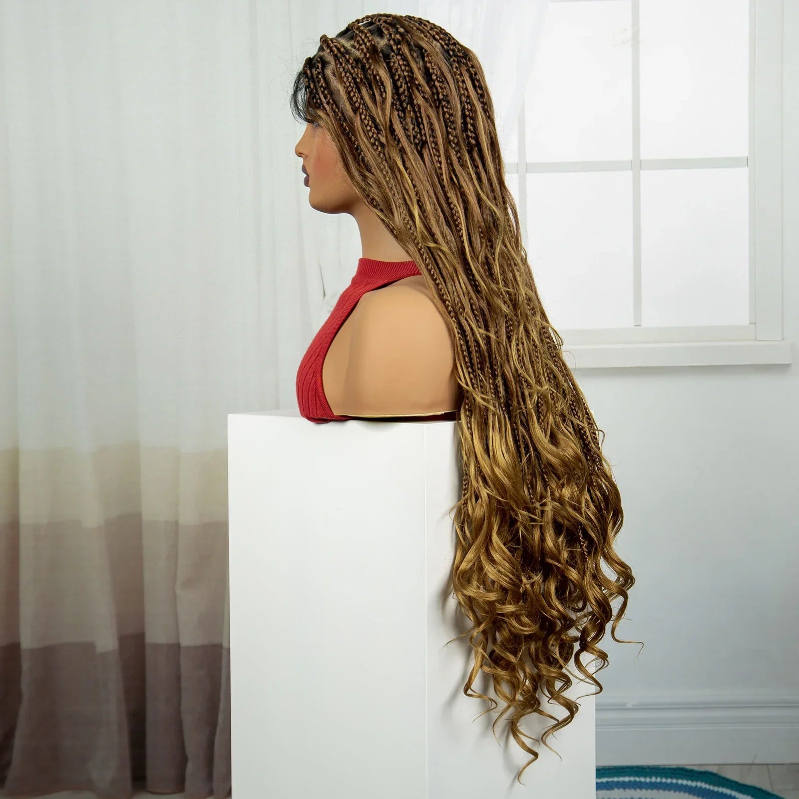 34" Boho Knotless Box Braids Wig | HD Full Lace | Ombre Braided Wig | Baby Hair | Synthetic Hair | Black Women