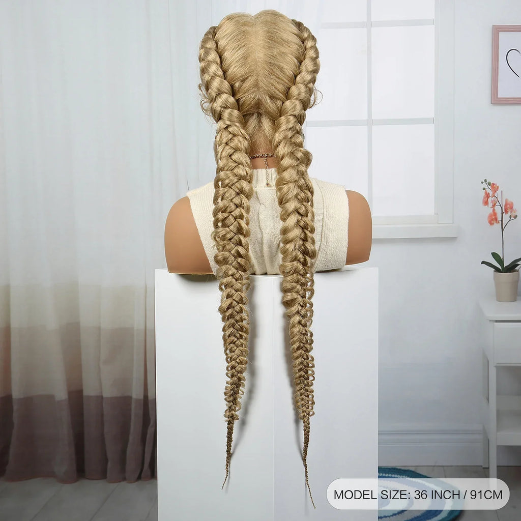 36" Blonde Twisted Braids Wig | Transparent Lace Front | Baby Hair