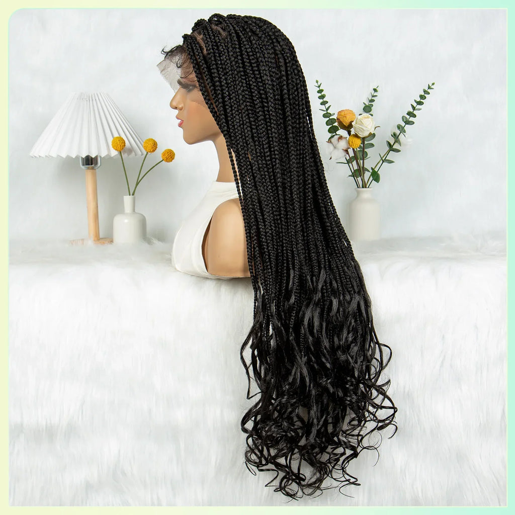 34" Water Wave Knotless Box Braids Wig | Full Lace | Baby Hair | Easy Style