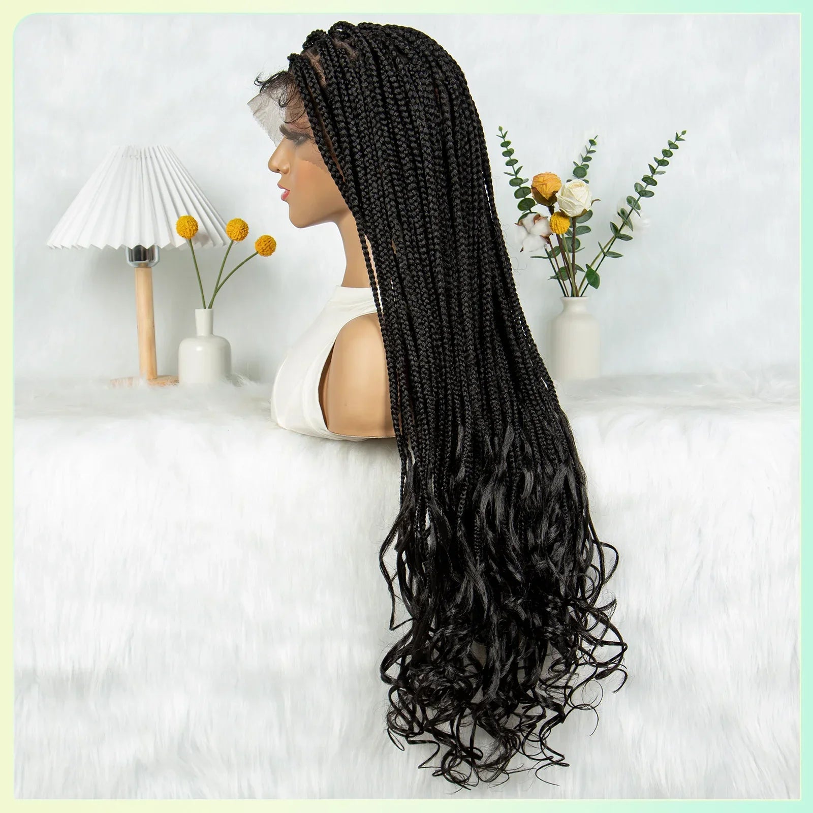 34" Water Wave Knotless Box Braids Wig | Full Lace | Baby Hair | Easy Style