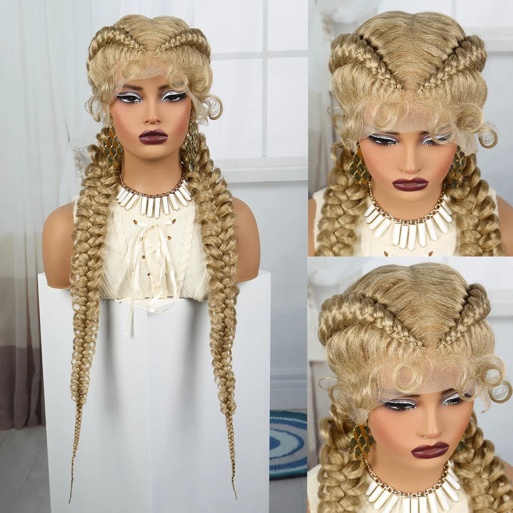 36" Blonde Twisted Braids Wig | Transparent Lace Front | Baby Hair
