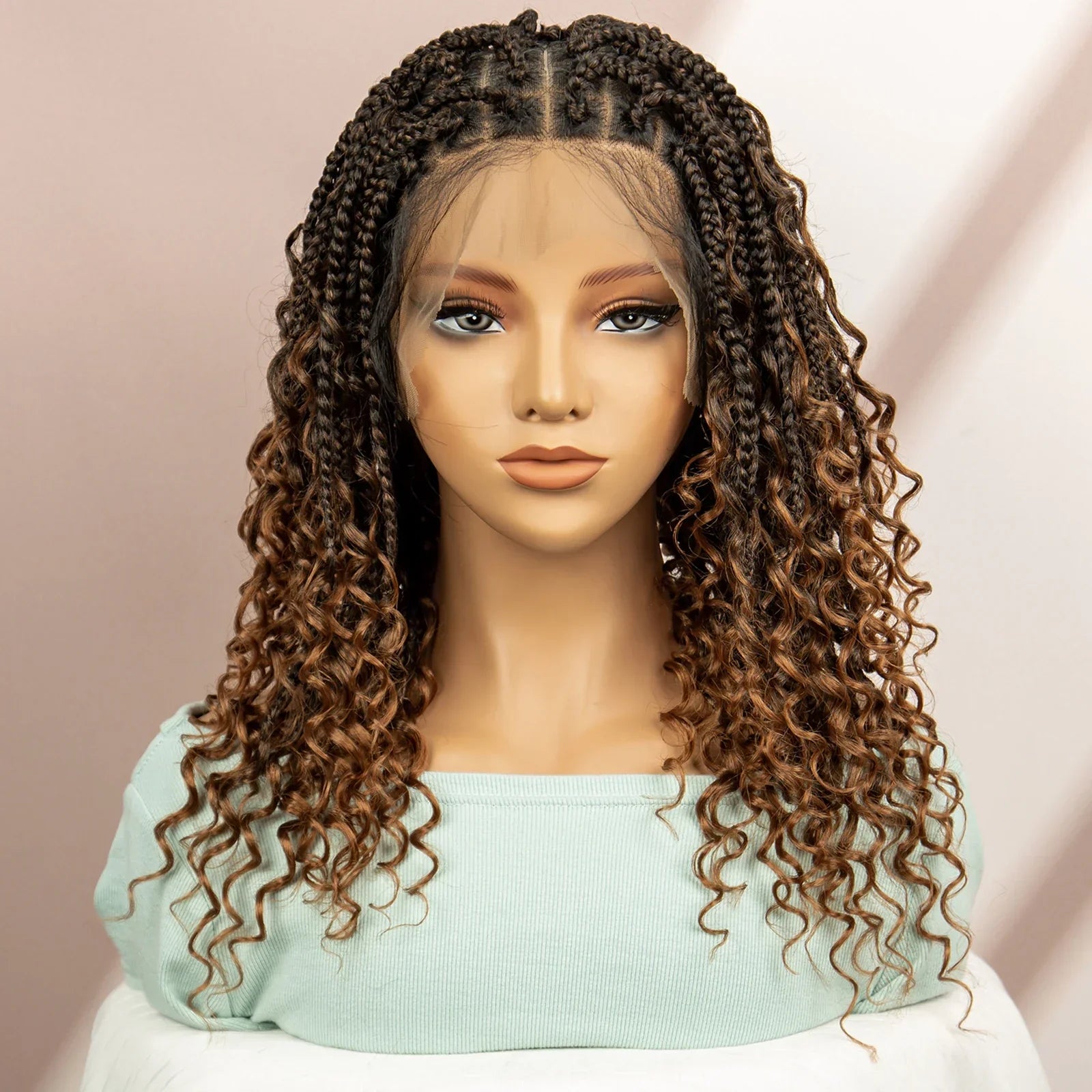 99J Burgundy Knotless Box Braids Wig with Curly Ends | Full Lace