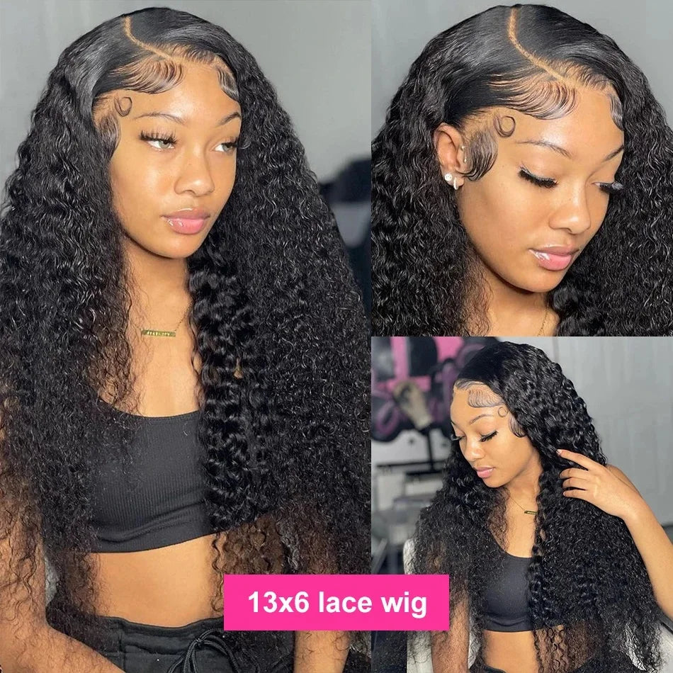 40 Inch Curly Deep Wave HD Lace Frontal Human Hair Wig | 13x6 Water Wave & 13x4 Lace Front Wig (Brazilian Remy)