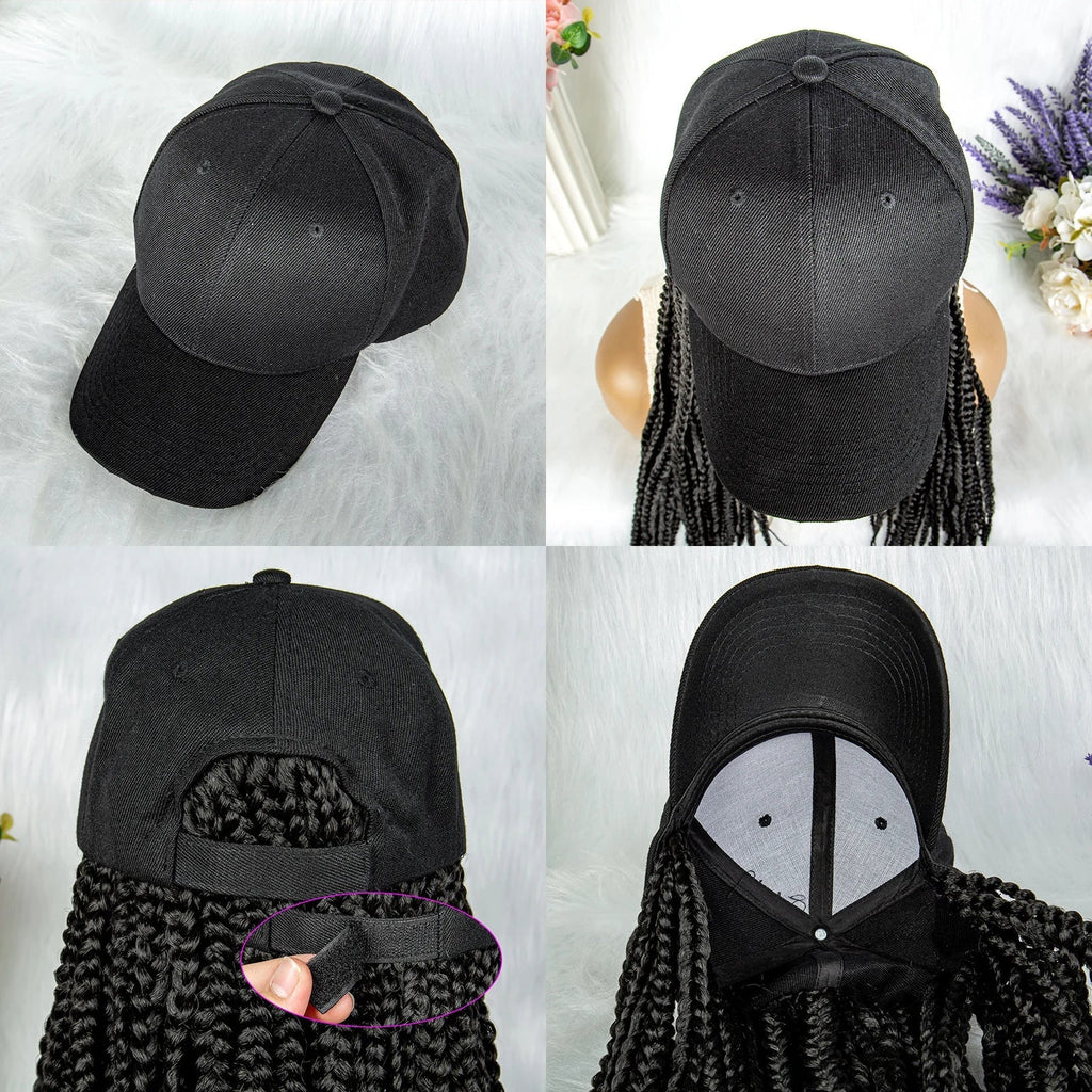 20" Box Braids Baseball Cap Wig | Afro Black Women | Adjustable Hat Wig