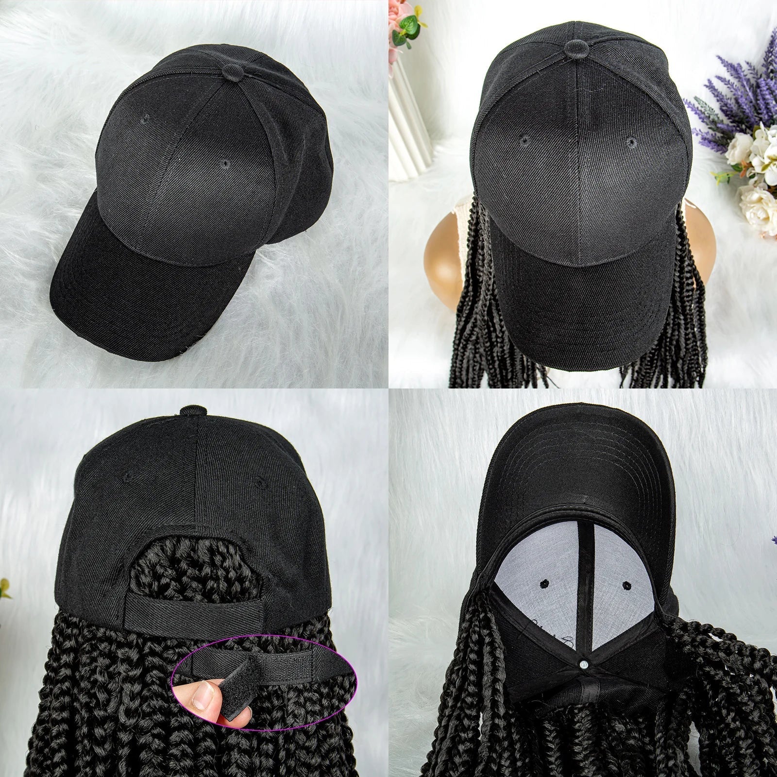 20" Box Braids Baseball Cap Wig | Afro Black Women | Adjustable Hat Wig