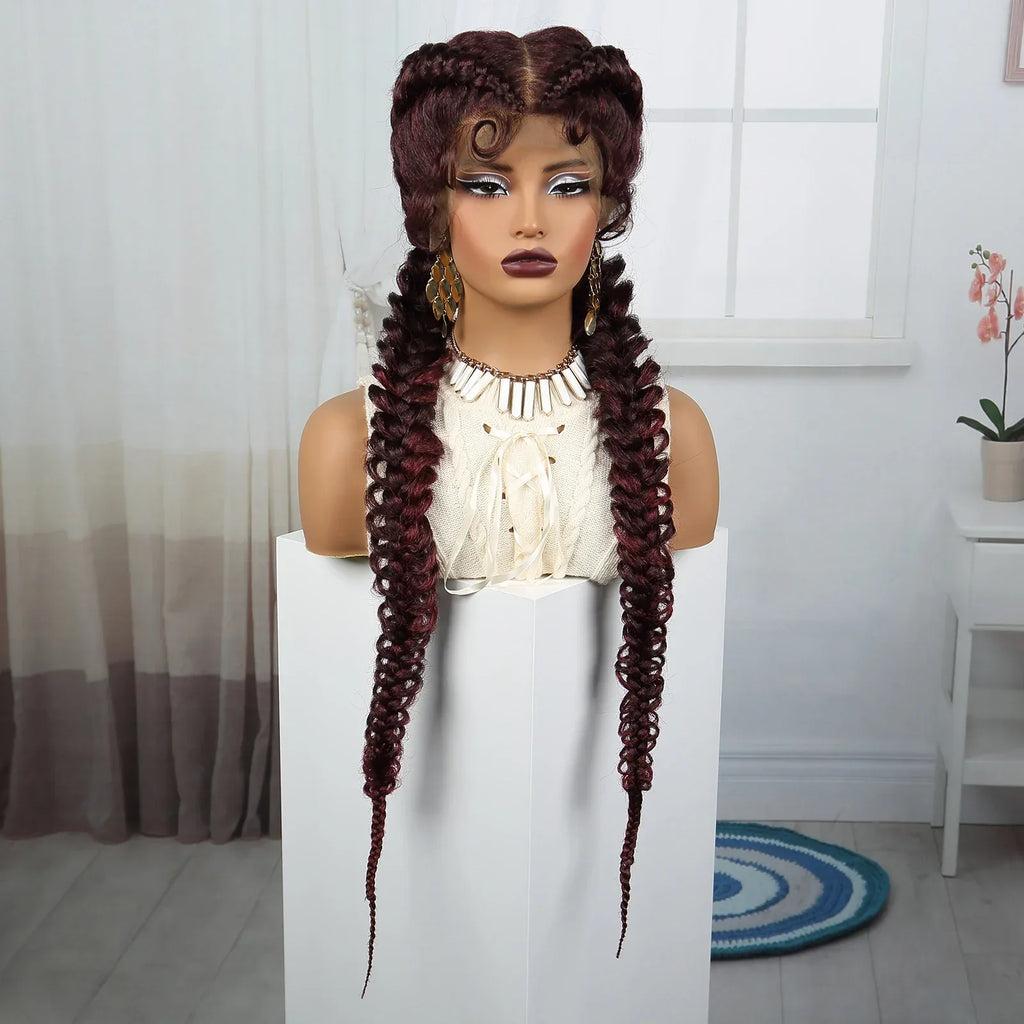 36" Blonde Twisted Braids Wig | Transparent Lace Front | Baby Hair