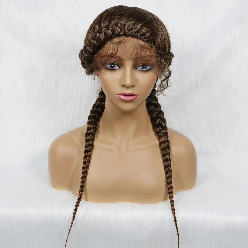 24" Dutch Cornrow Box Braid Wig | Lace Front Synthetic Wig with Baby Hair | Afro Wig for Black Women | High-Temp Fiber