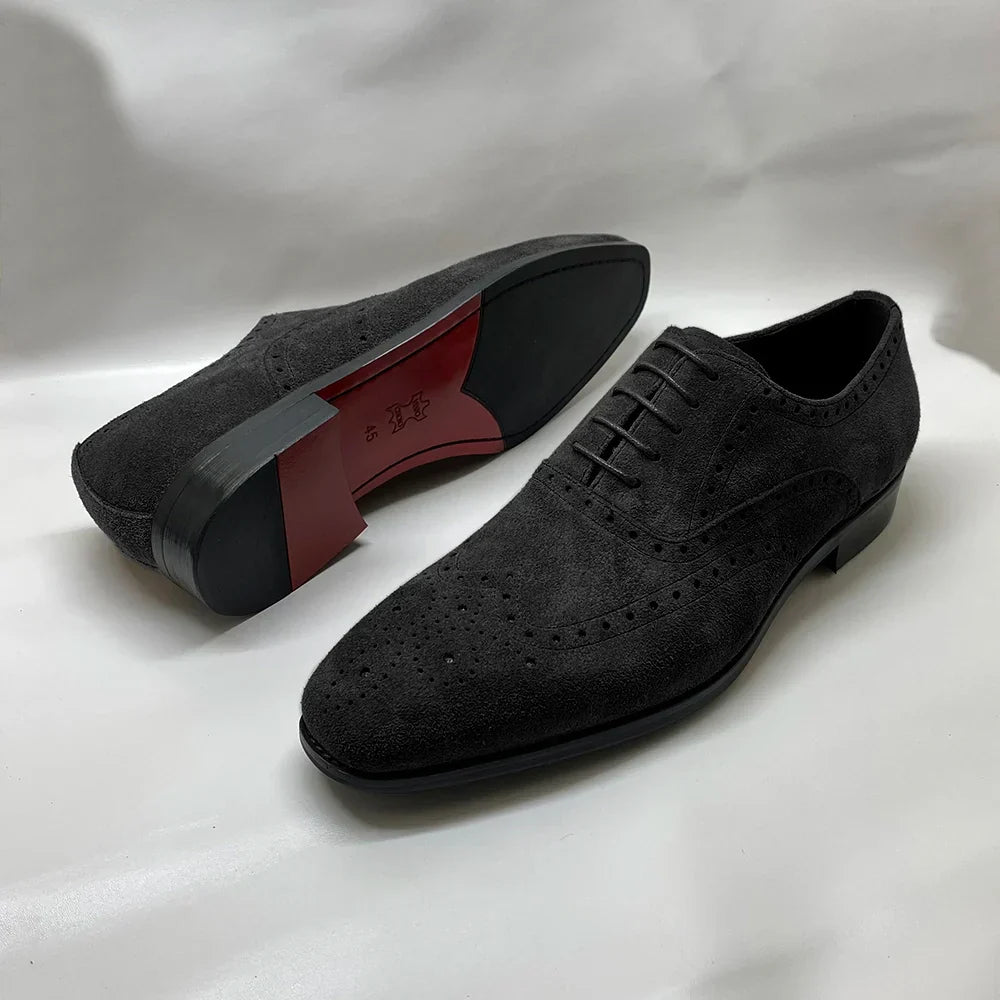 4 Colors Luxury Men's Genuine Leather Cow Suede Brogue Oxfords | Carving Design Casual & Wedding Dress Shoes