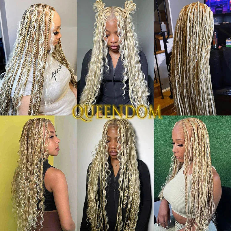 32" Ombre Blonde Boho Braids Wig | Goddess Locs & Cornrows | Full Lace | Synthetic