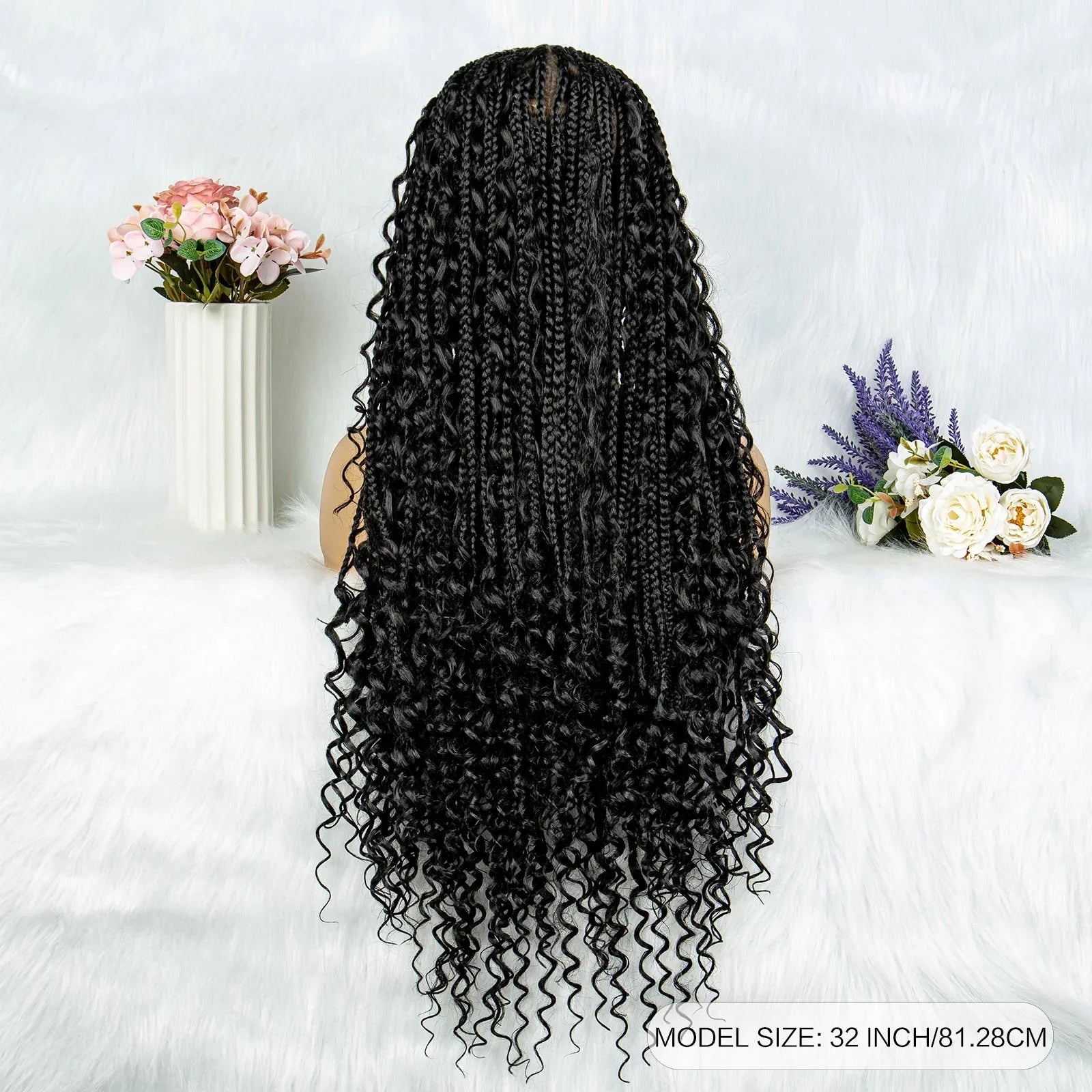 32" Natural Boho Knotless Braids Wig | HD Lace Front | Baby Hair | Synthetic