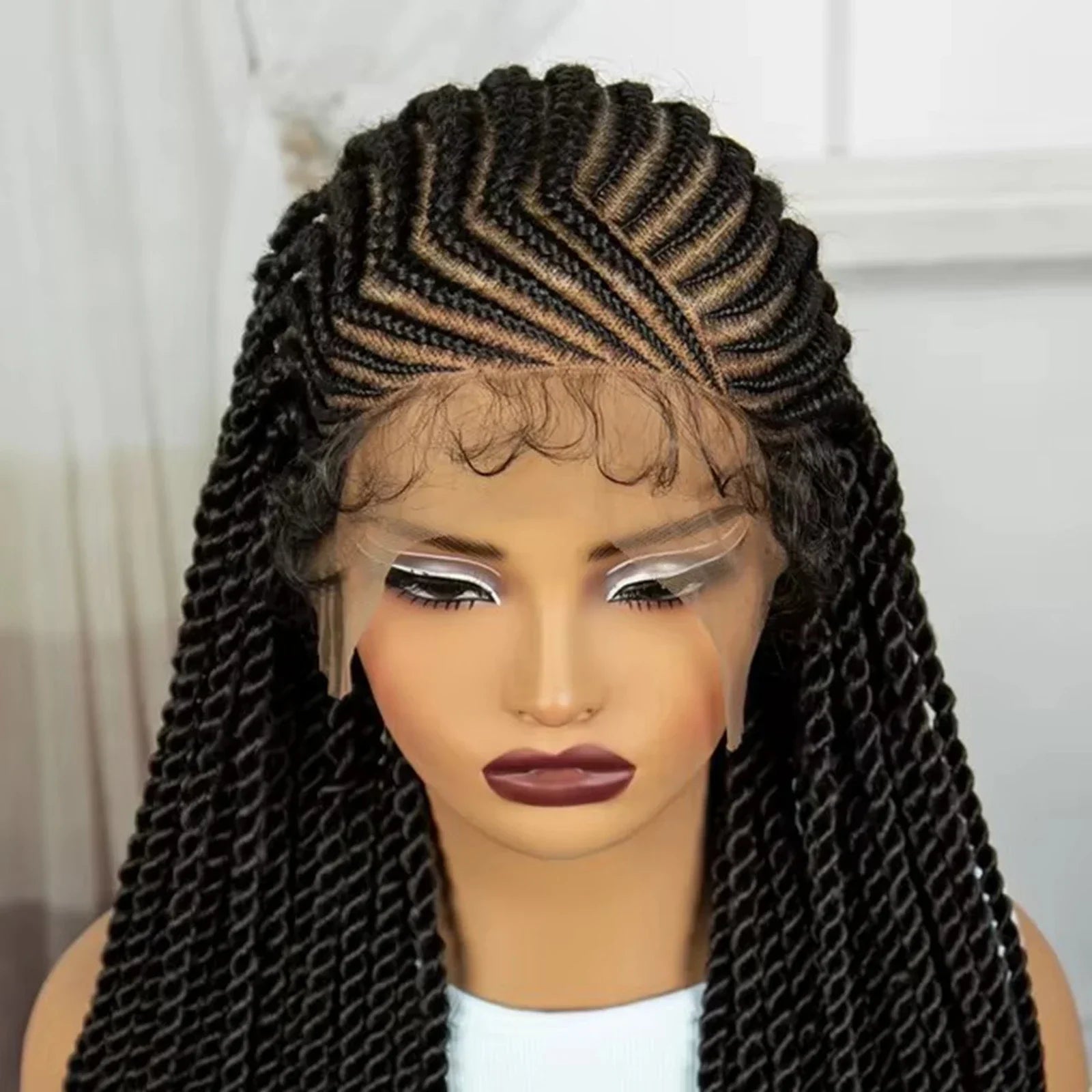 34" Knotless Cornrow Braids Wig | Transparent Lace Frontal | Baby Hair