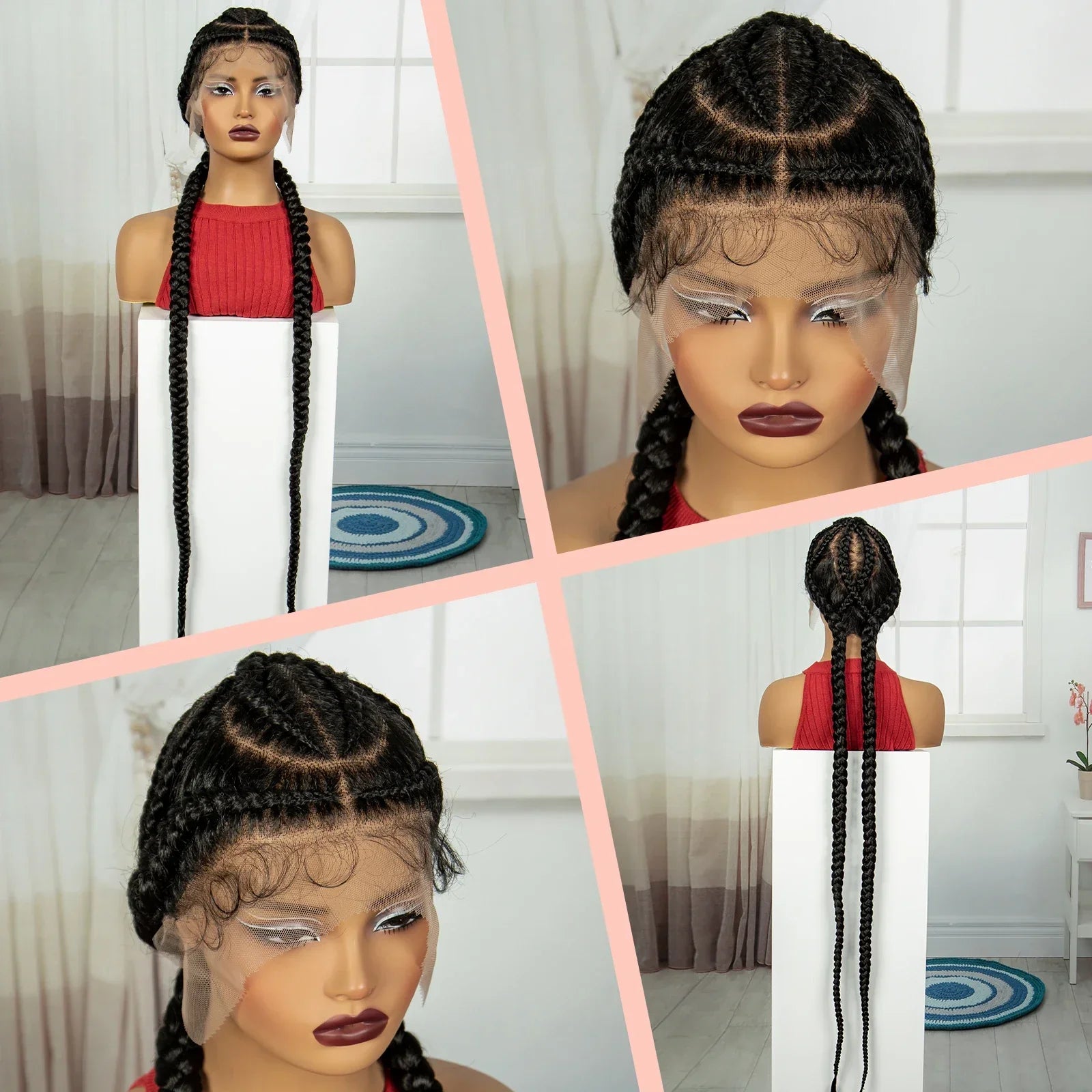 48" Super Long Cornrow Knotless Braids Wig | Full Lace Frontal