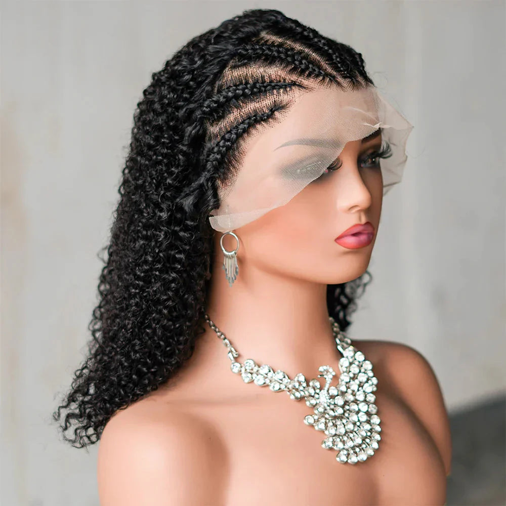 16" Afro Kinky Curly Braided Lace Front Wig | 250% Density | Brazilian Remy Hair | 13x4 Lace