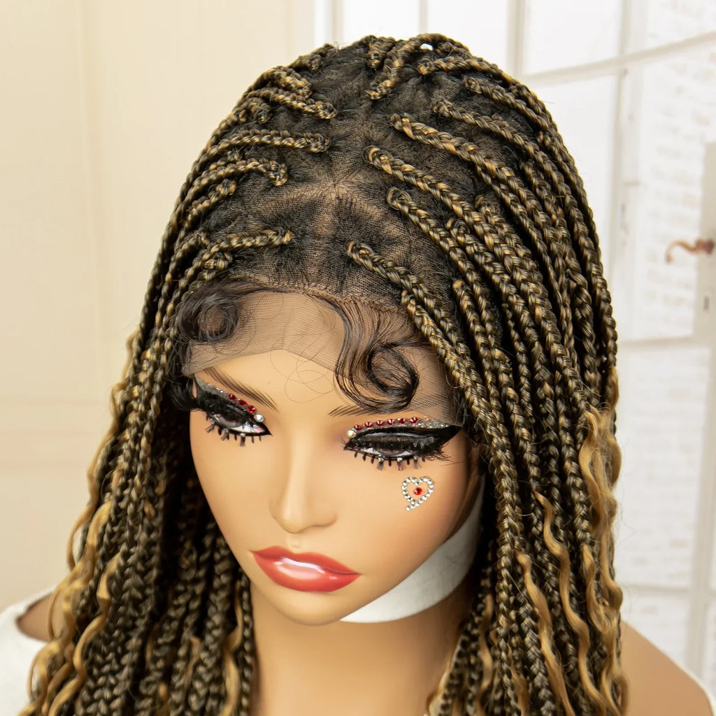 36" Blonde Box Braided Wig | Full Lace | Knotless Braids | Bohemian Style | Kanekalon Synthetic Hair