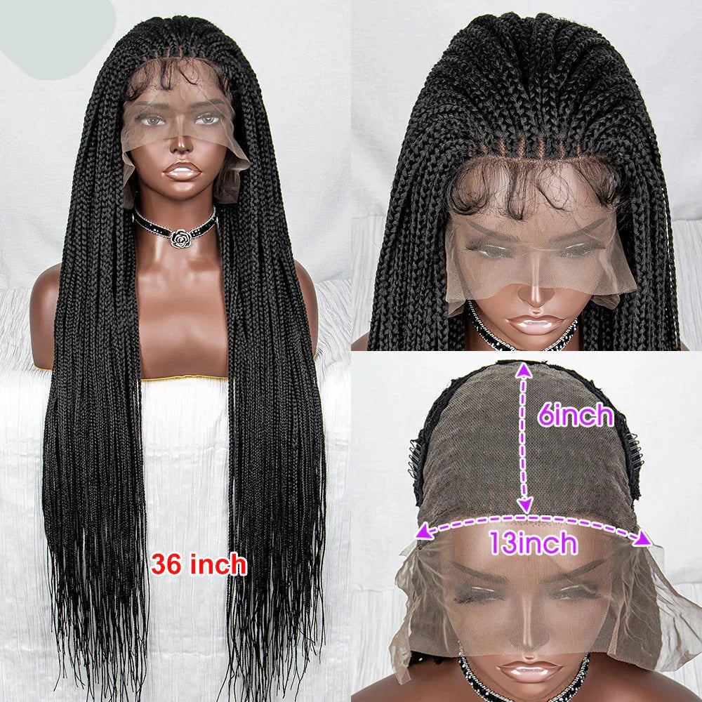 36" Handmade Knotless Box Braids Lace Frontal Wig | 13x6 Lace | Baby Hair | Synthetic Braids