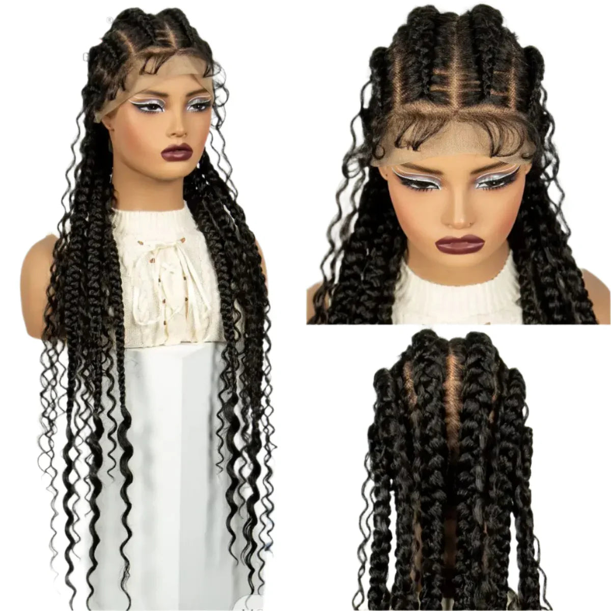 34" Cornrow Braids Wig with Curly Ends | Full Lace Frontal