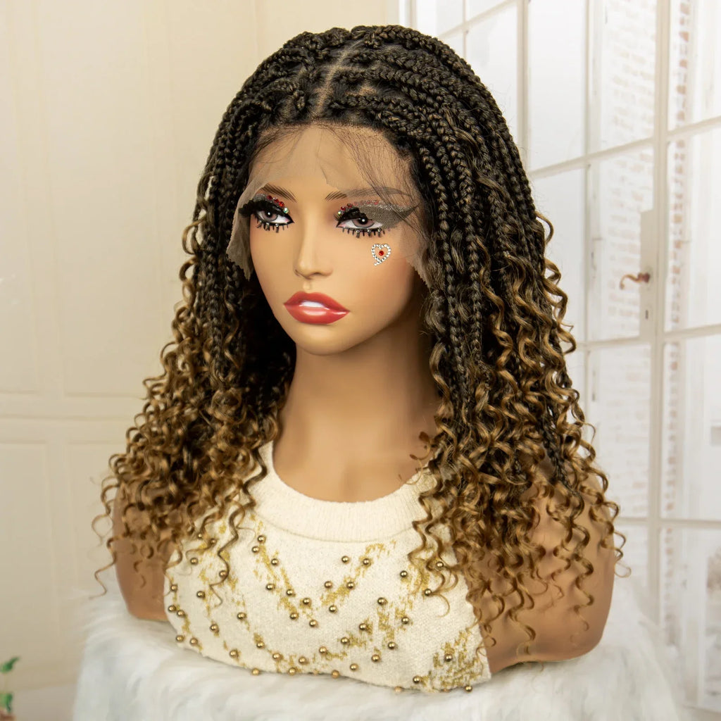 14" Burgundy Box Braids Wig | Full Lace | Kanekalon Fiber | Boho Braids | For Women