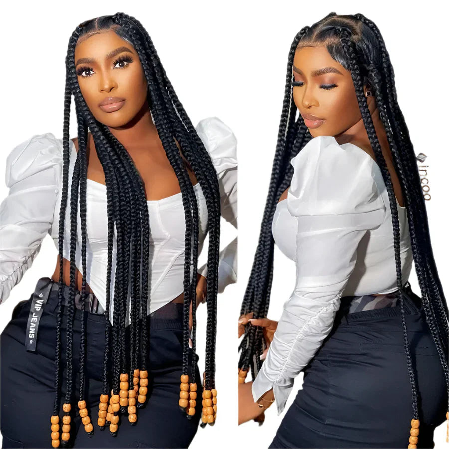 36" Jumbo Knotless Cornrow Braids Wig | Incoo HD Full Lace Braided Wig | Transparent Lace | Black Women