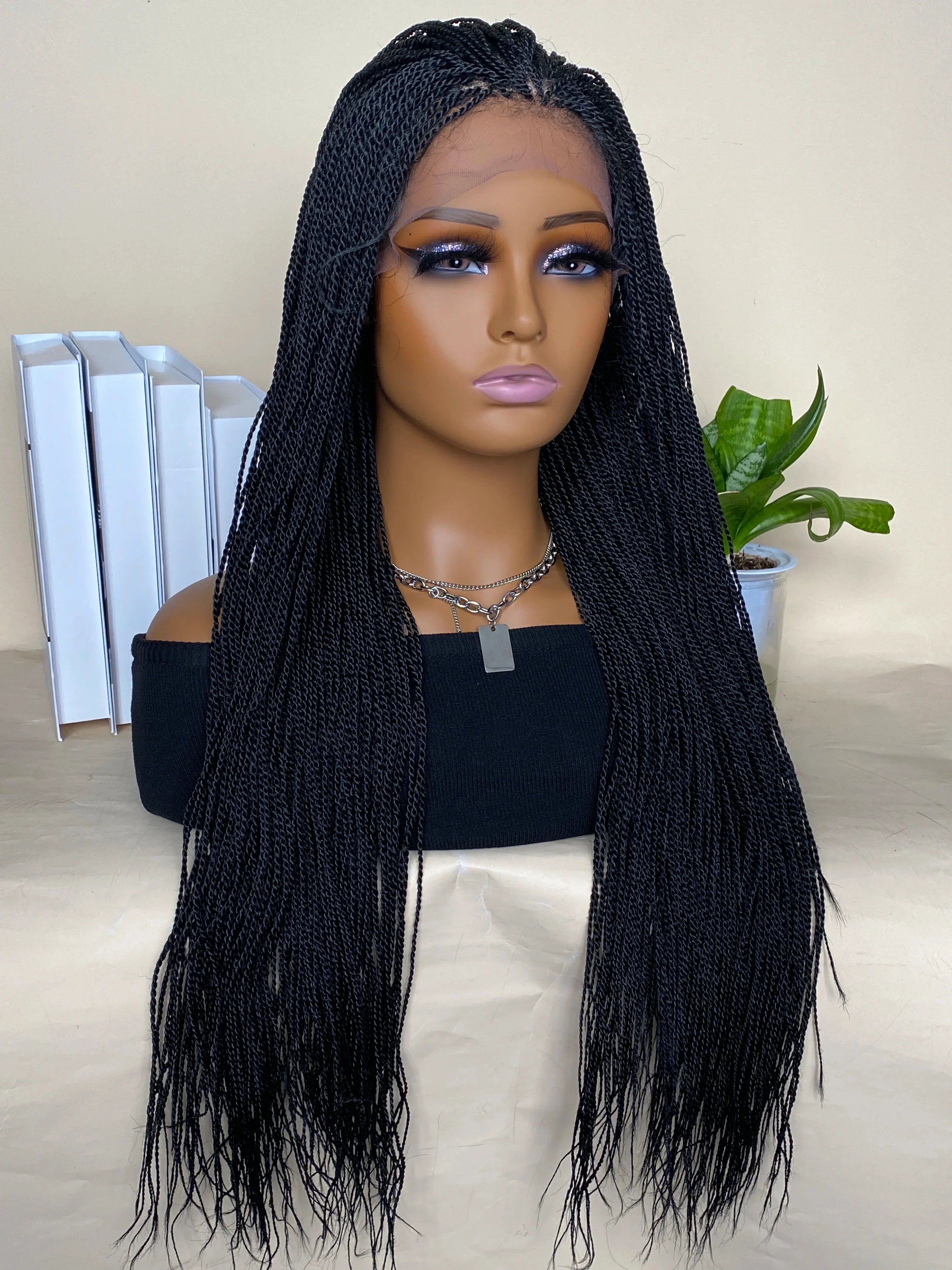 30 Inch Box Braids Wig | Kanekalon Fiber | Heat Resistant | Lace Front | For Black Women