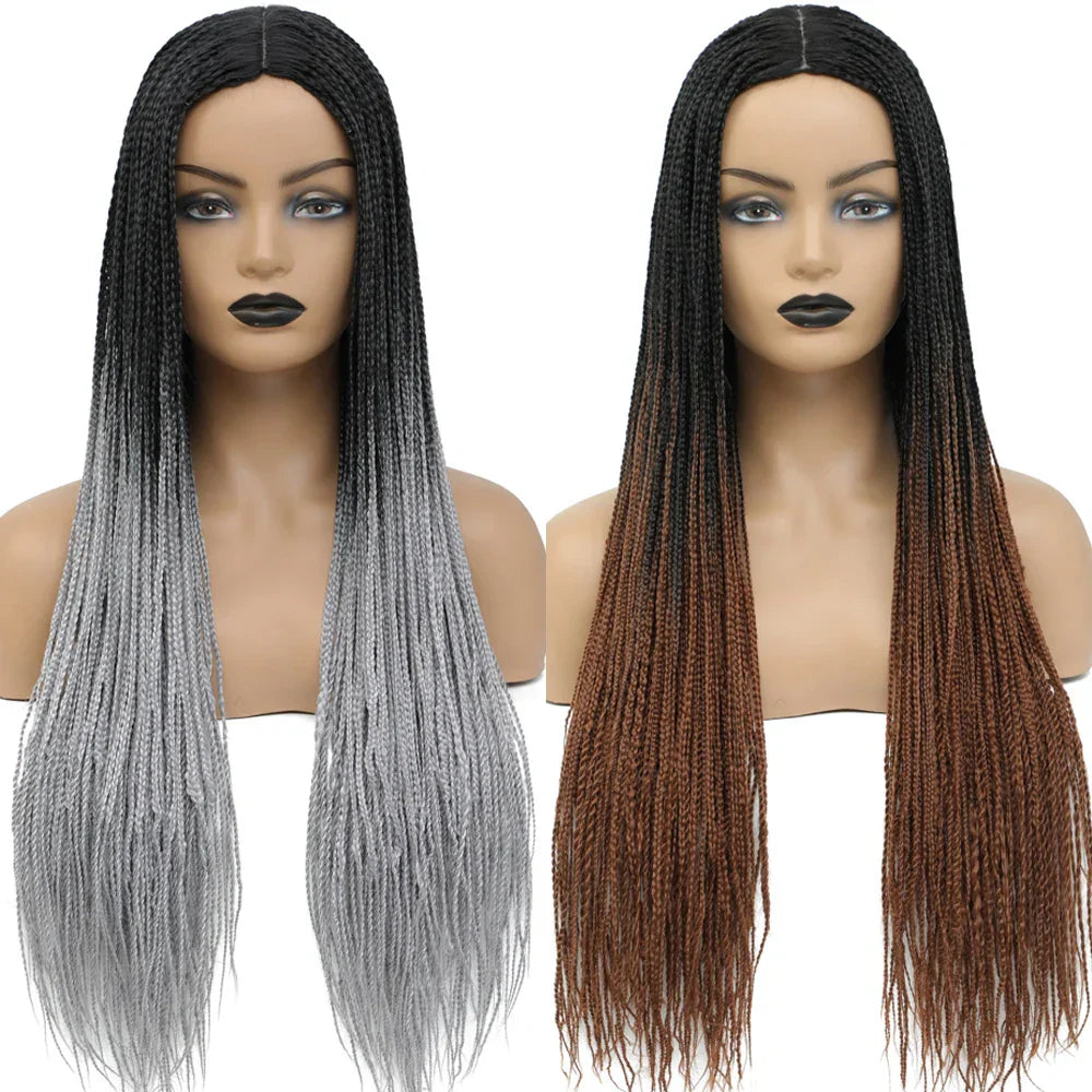 26" Long Box Braided Crochet Wig | Knotless Micro Twist Braids | Synthetic Hair Wig | 1B, 1B/27, 1B/30, 1B/Grey