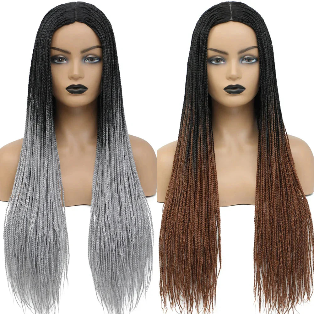 26" Ombre Box Braids Wig | Knotless | Crochet | 1B, 27, 30, Gray | Handmade