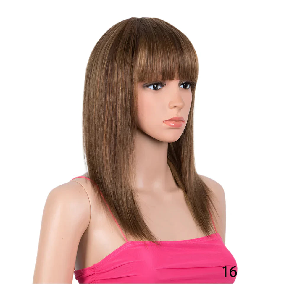 99J Wine Red Straight Bob Wig with Bangs | Full Machine Made Brazilian Remy Human Hair