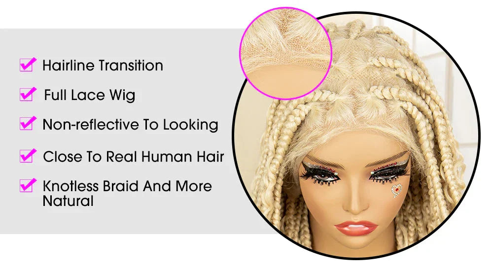 613 Blonde Knotless Boho Braids Wig | Full Lace | Baby Hair | Kanekalon Synthetic