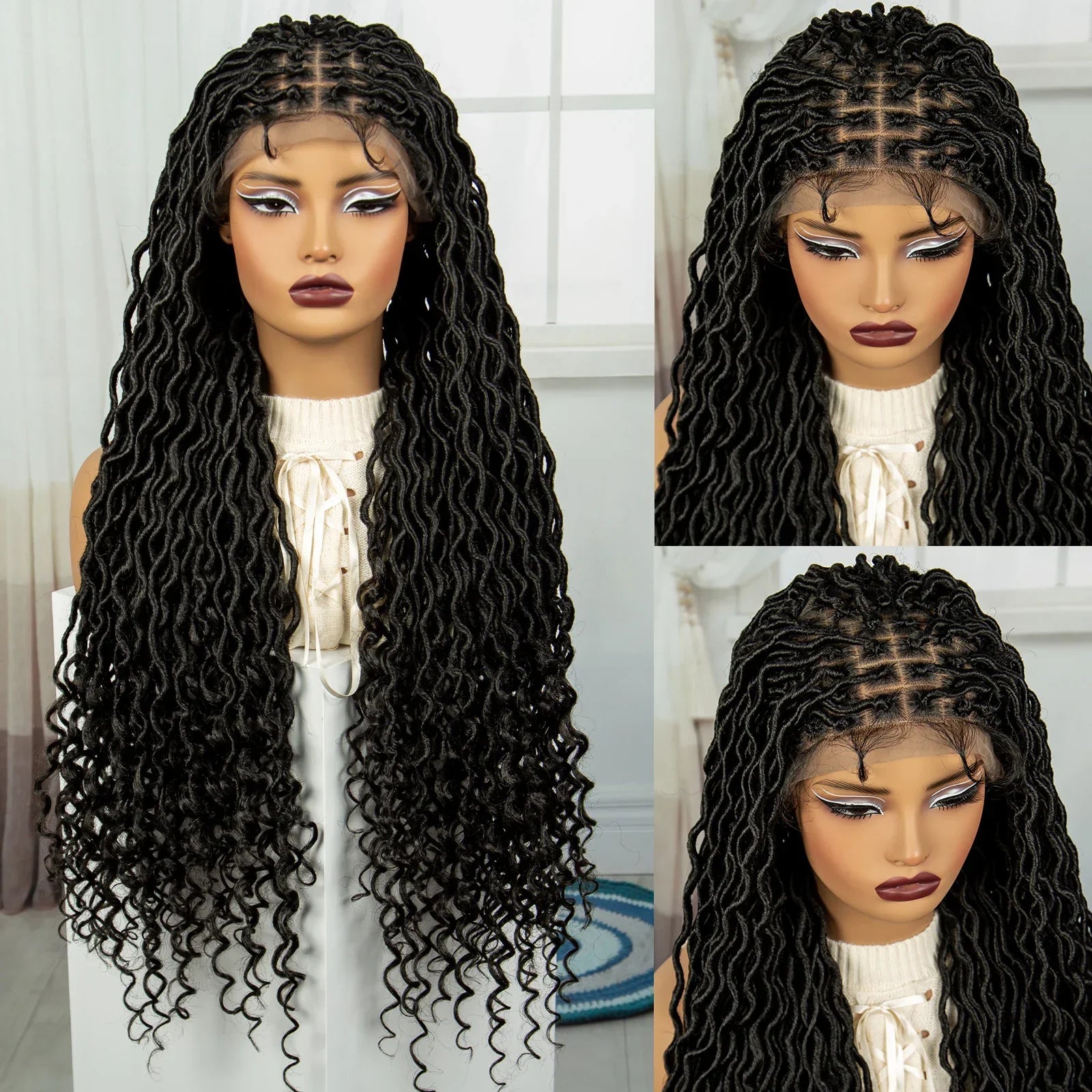 32" Water Wave Dreadlocks & Knotless Braids Wig | Lace Front | Baby Hair