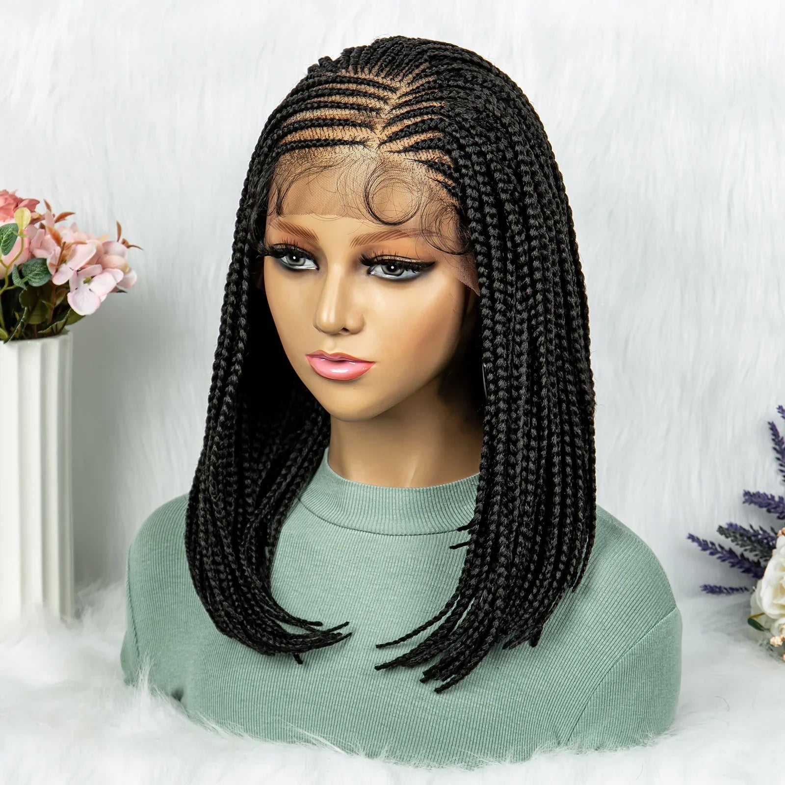 16" Short Knotless Box Braids Bob Wig | Lace Front | Afro Braided Hair