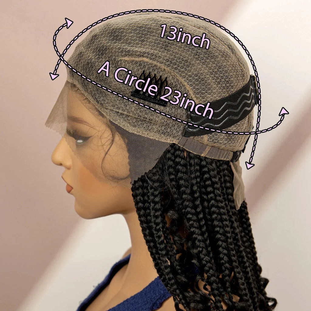 16" Short Brown Box Braided Full Lace Wig | Curly Ends | African Braids | Black Women