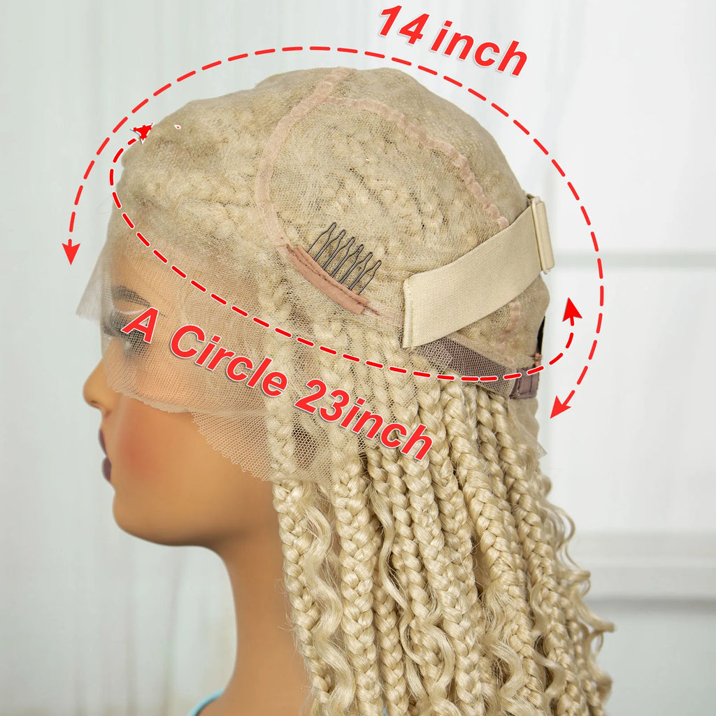 36 Inch Boho Knotless Box Braids Full Lace Wig | Transparent Lace Synthetic Braided Wig with Curly Ends