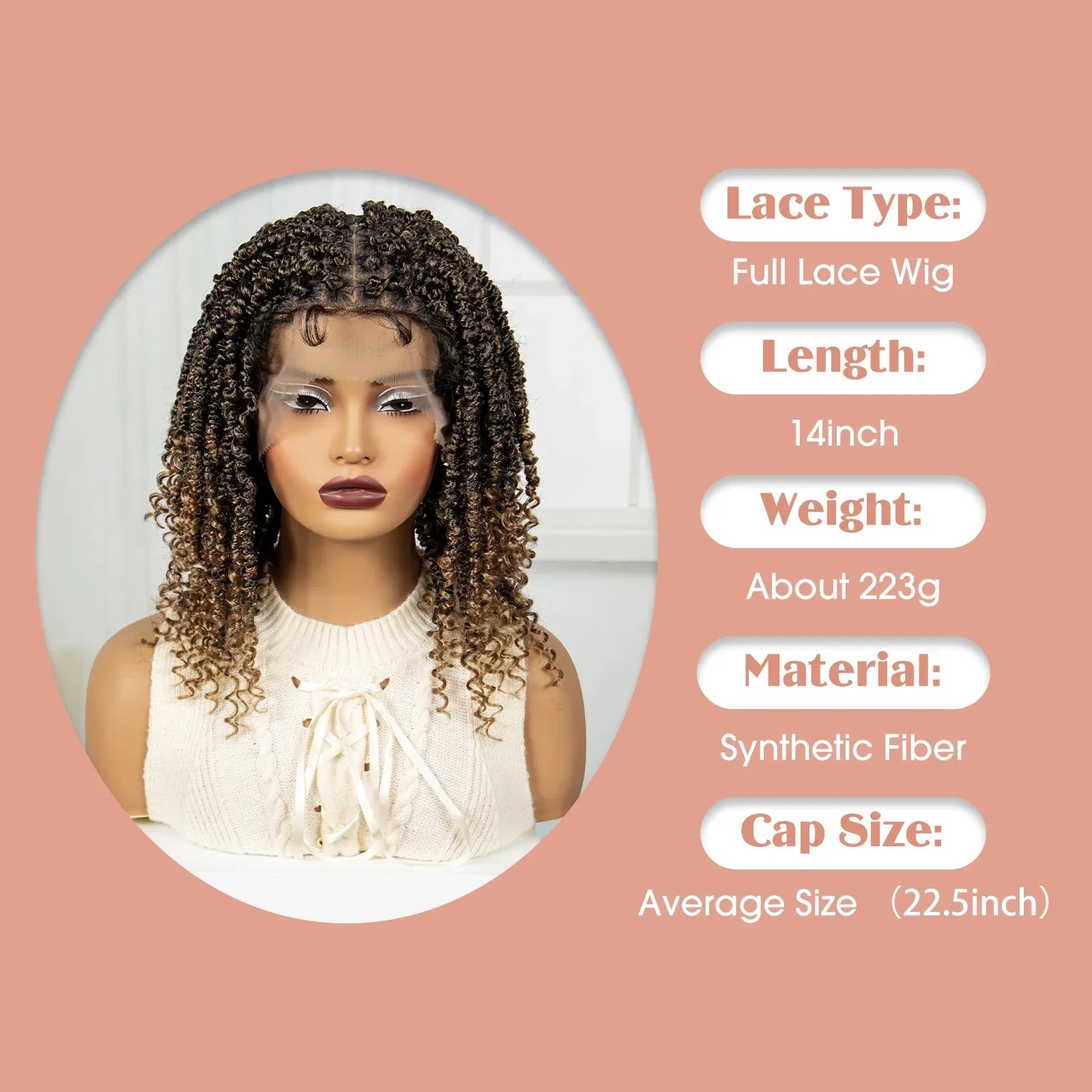 14" Full Lace Twisted Braids Wig with Baby Hair | Natural Looking Synthetic Lace Frontal Braided Wig for Black Women