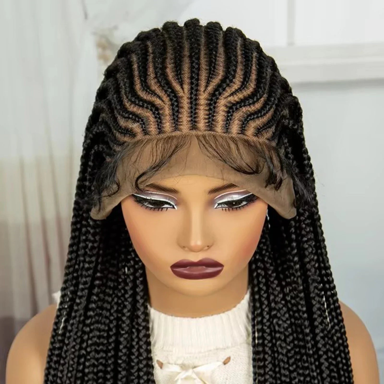 36" Cornrow Braids Wig | Transparent Full Lace Front | Baby Hair